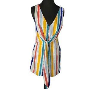 Milk & Honey Striped‎ Romper V-Neck Sleeveless Colorful Casual Summer - Size S